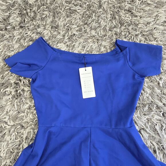Sarin Mathews Dress Womens Large Royal Blue Off Shoulder High Low Skater Party - Picture 7 of 7